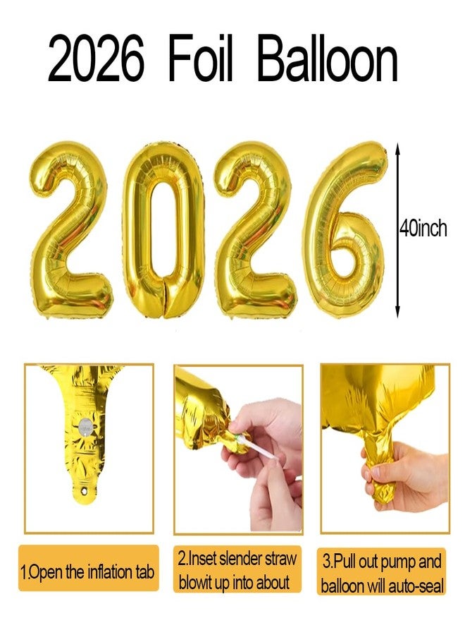 Qmraercu 2026 Balloons 40 Inch 2026 Number Balloons, 2026 Gold Balloons Large Foil Happy New Year Balloons for New Year Eve Party Supplies 2026 New Years Decorations 2026 Graduation Christmas Birthday Wedding - Image 2